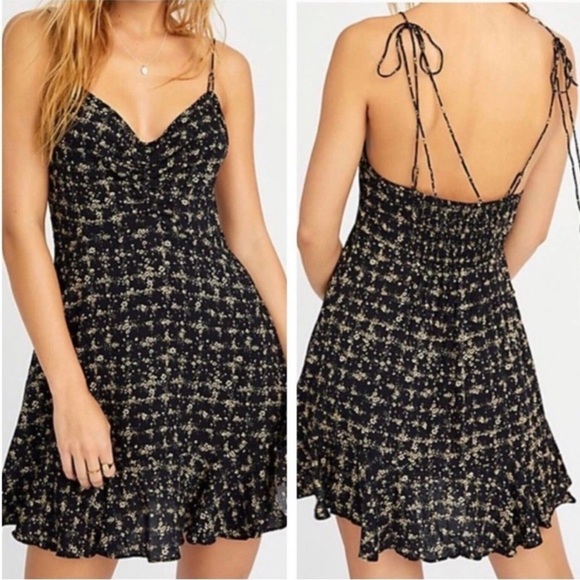 Free People Caught Up Tie Ditsy Floral Printed Mini Slip Dress - Picture 1 of 13